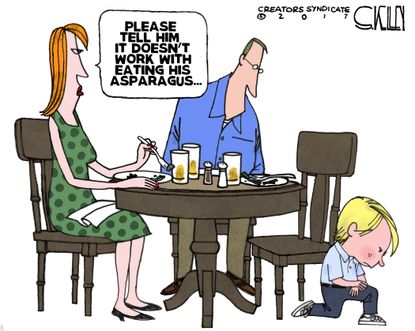 Political cartoon U.S. NFL kneeling parenting