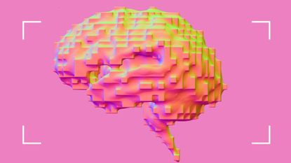 coloured digital brain model on pink background 