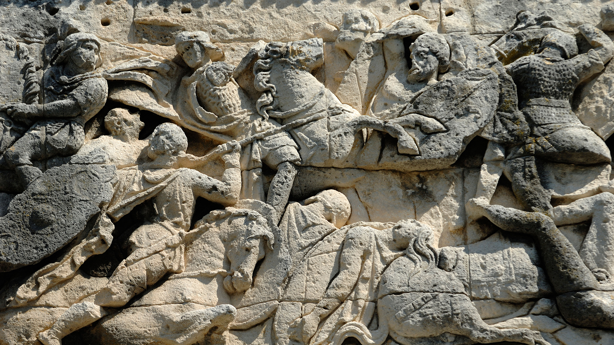 A carving shows a battle scene