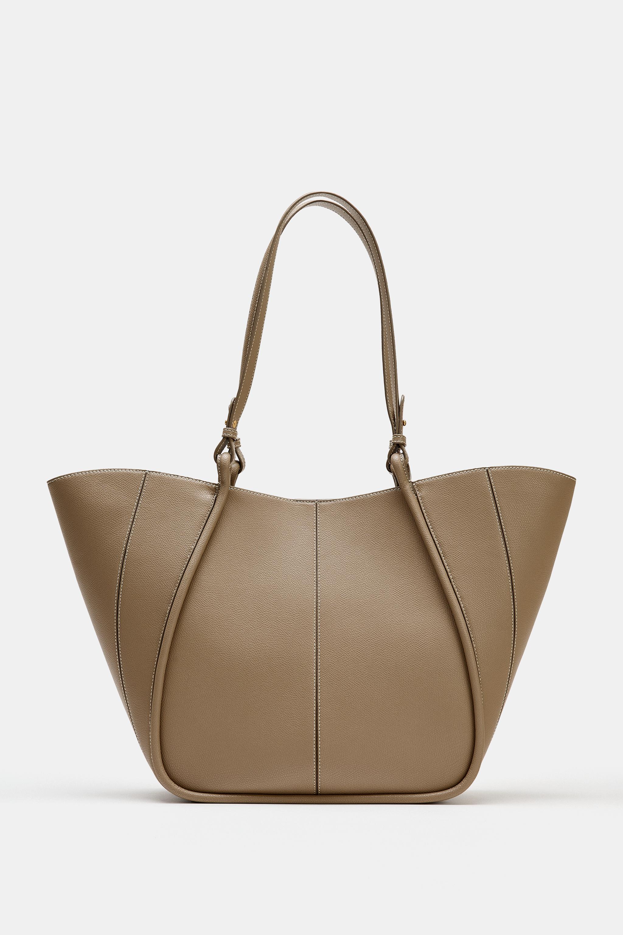 ZARA Shopper Bag With Handle Detail - Taupe Gray - One Size Only