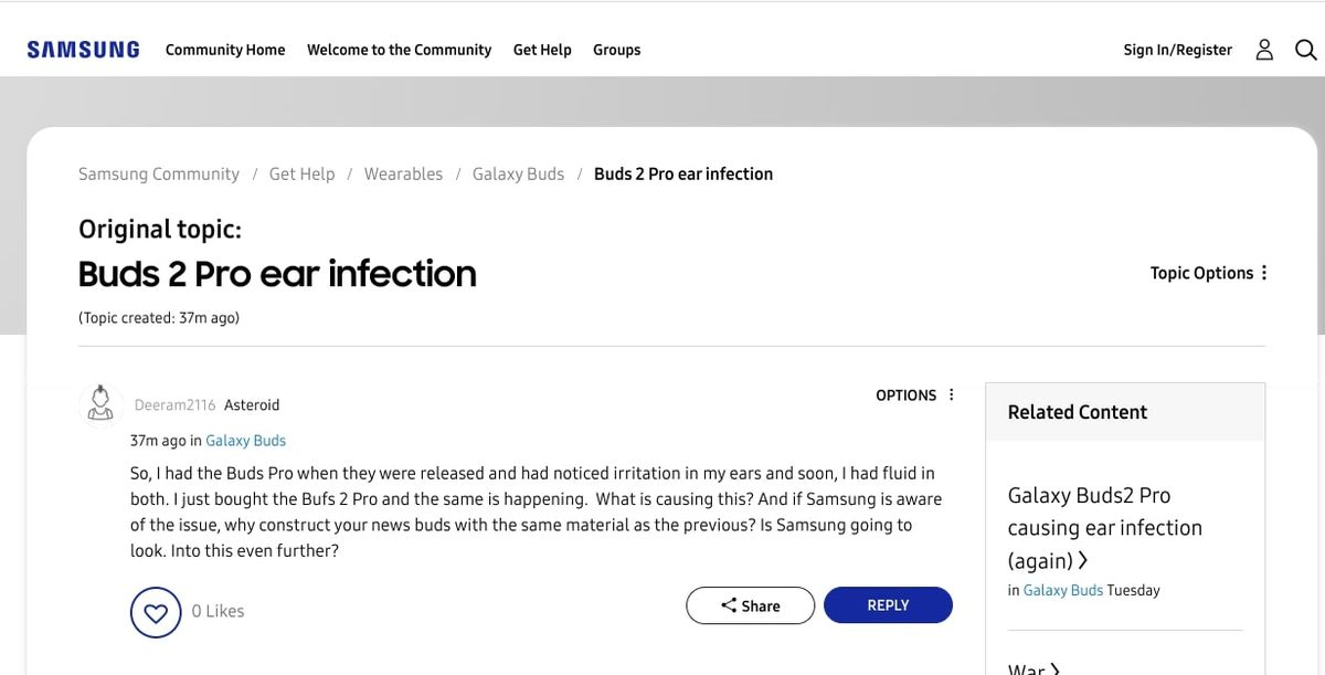 Samsung support page
