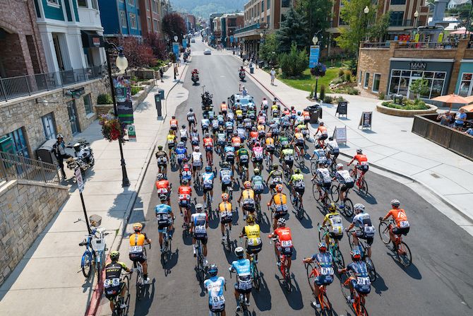 Riders roll out for the start of stage 6 of the 2018 Tour of Utah
