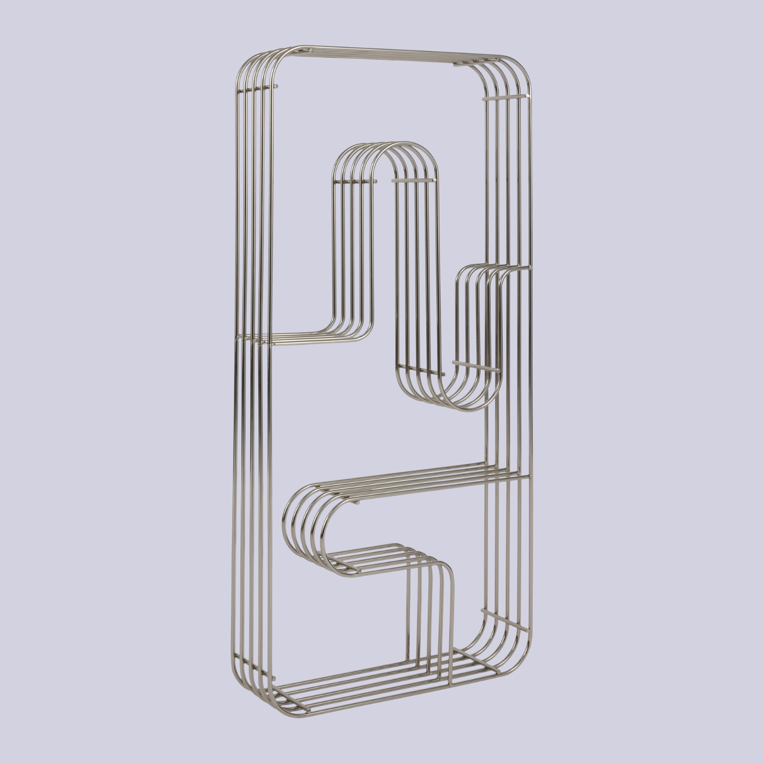 A silver curved shelf