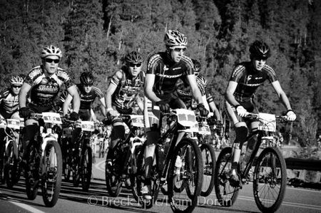 Race leader Jeremiah Bishop (Cannondale) at the front of the Breck Epic peloton.