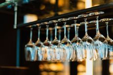 Wine glasses hanging upside down