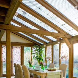 oak wood frame room with dining room