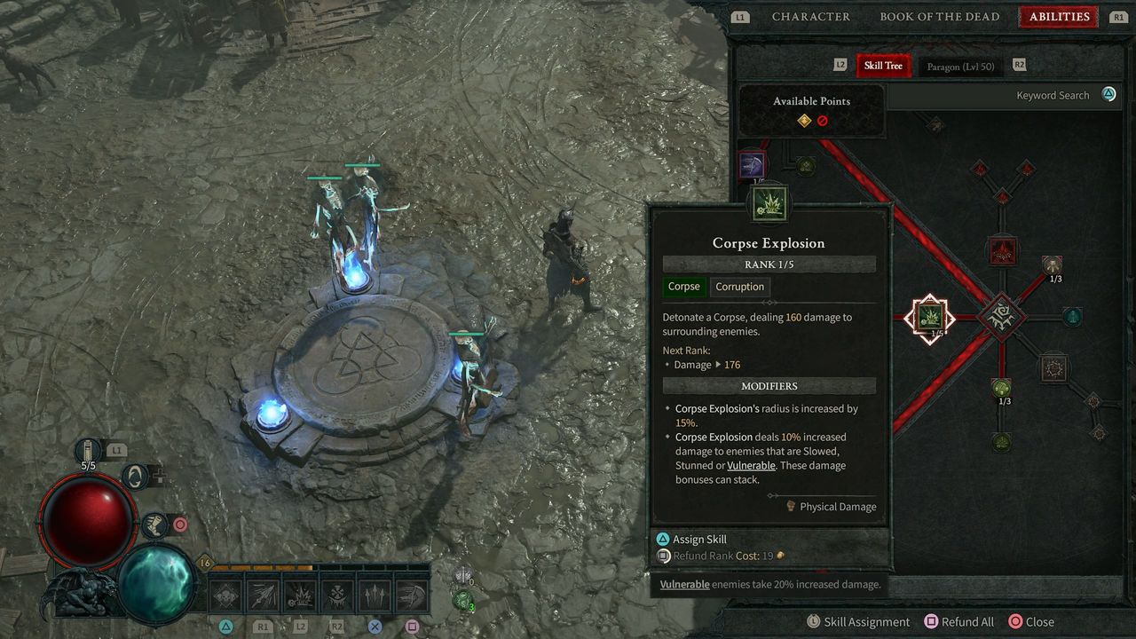 The corpse explosion skill in Diablo 4