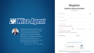Wise Agent account set-up screen