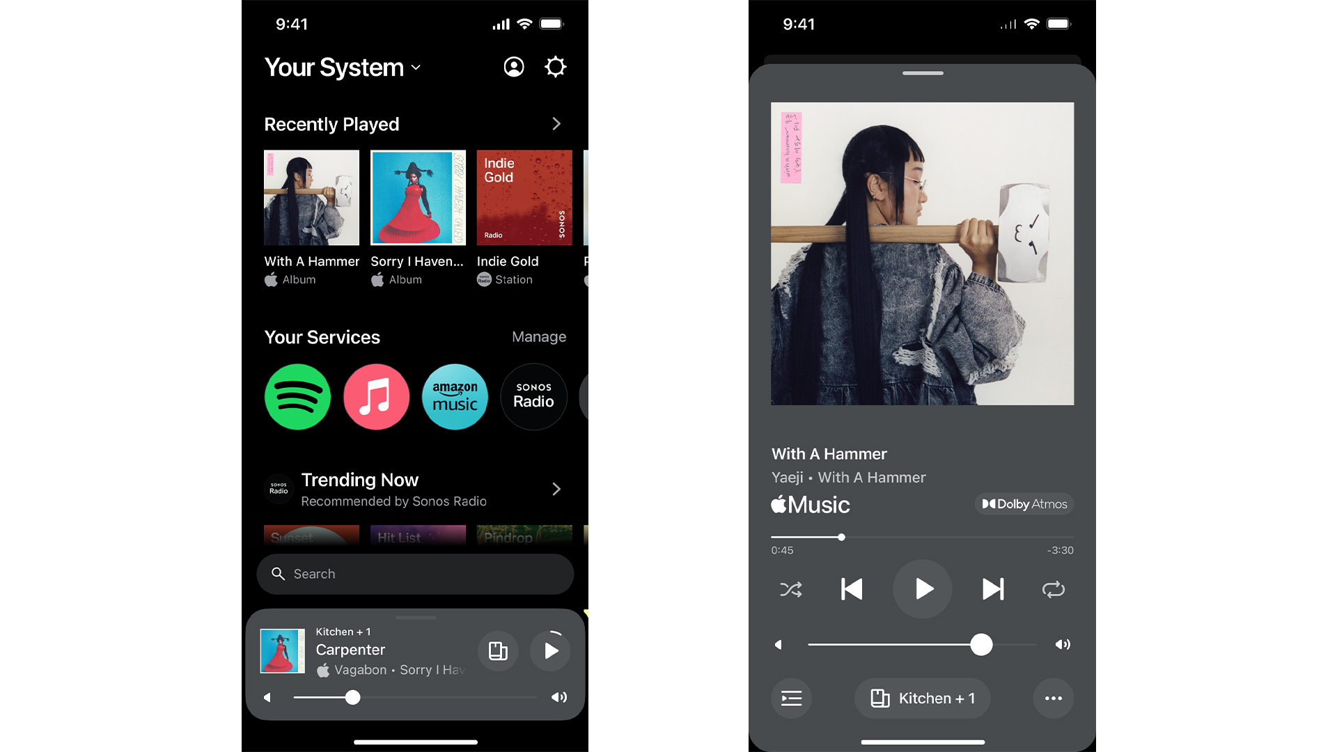 Den nye startskærm og afspiller i Sonos-appen.