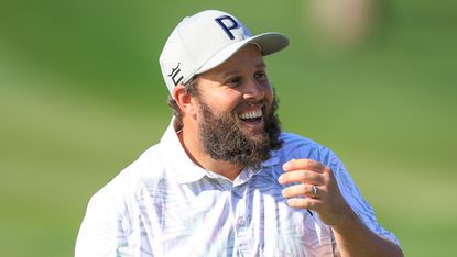 Andrew Johnston smiling during the third round of the Hero Dubai Desert Classic on the Majlis Course at Emirates Golf Club on January 29, 2023