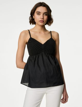 Pure Cotton V-Neck Textured Cami Top