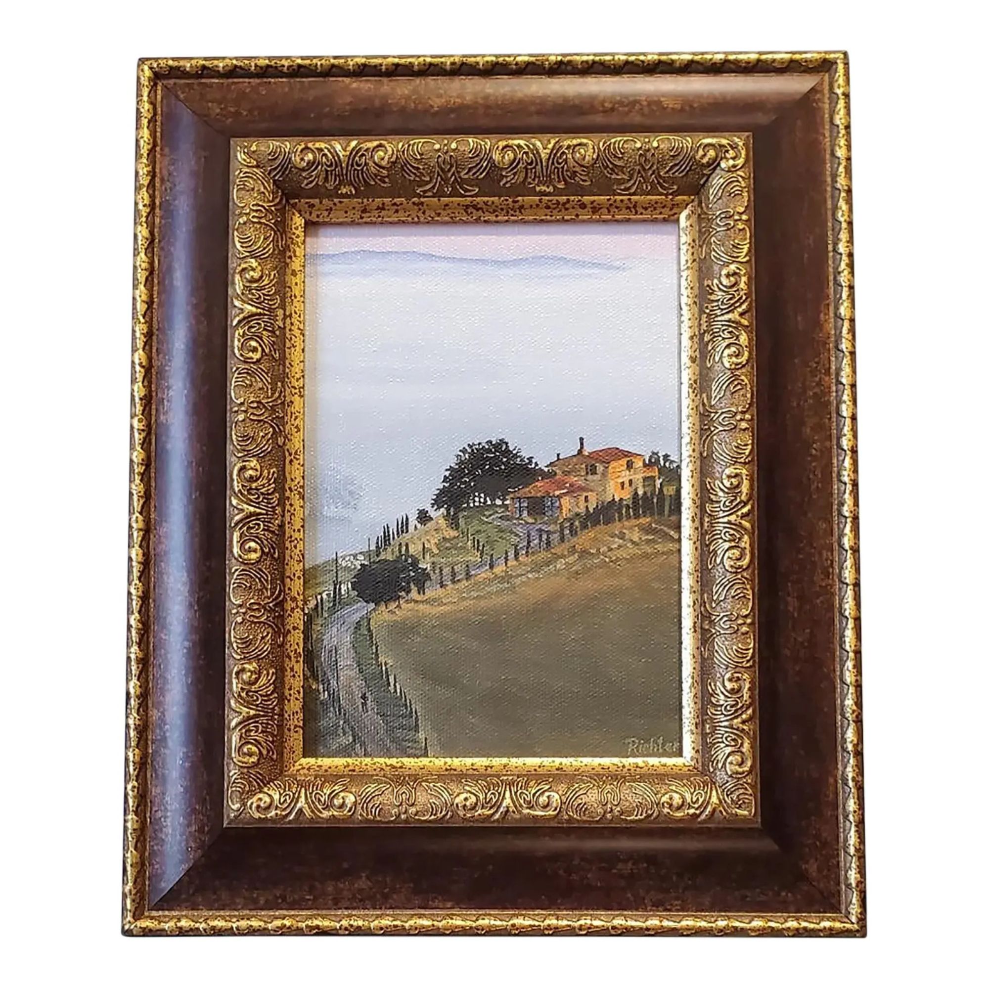 Late 20th Century Petite Oil of European Villa, Vintage