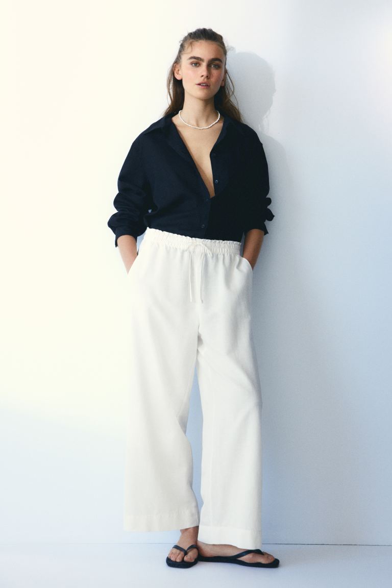 Cropped Linen-Blend Trousers