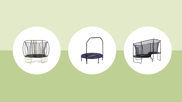 Image of three trampolines on green Gardeningetc background