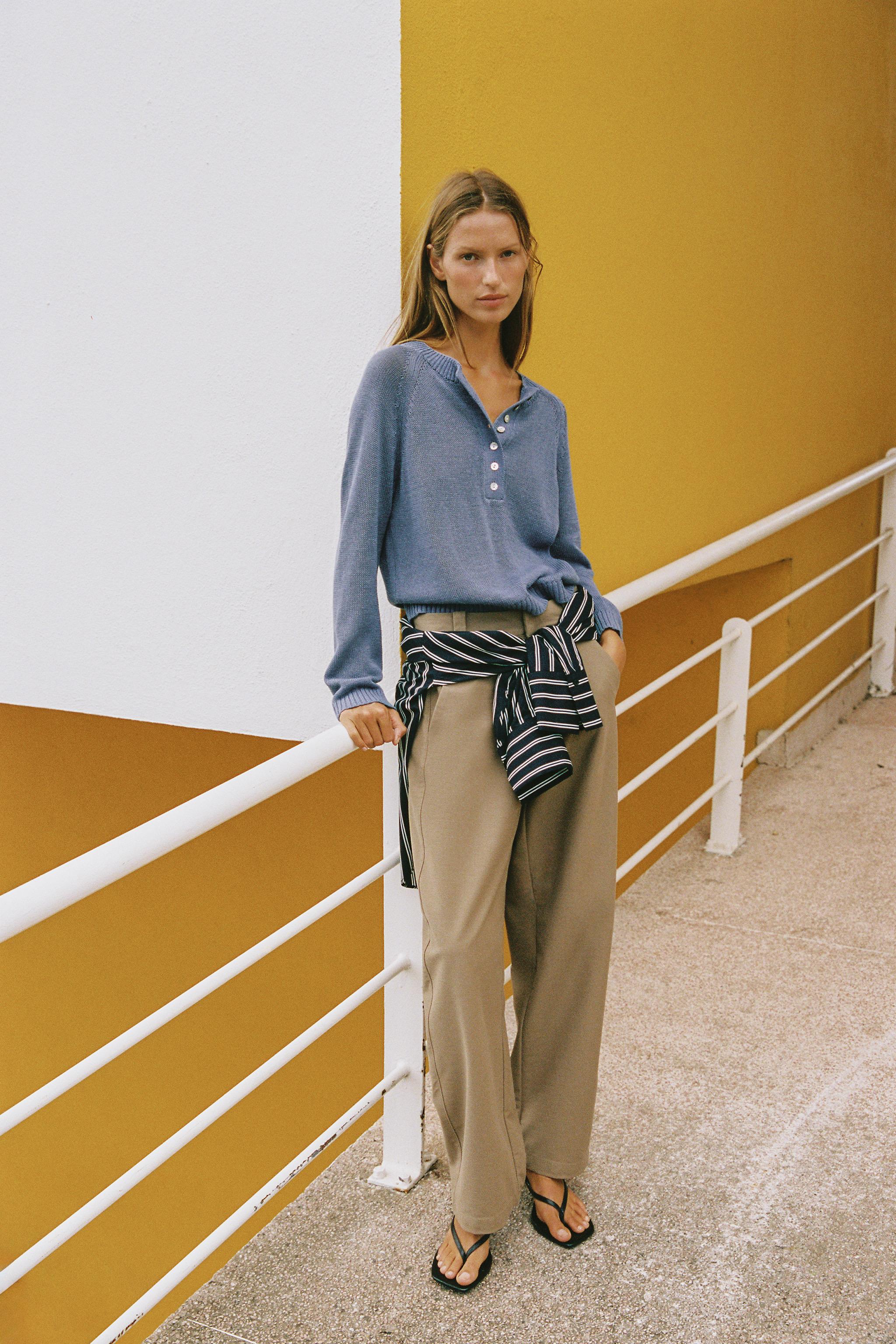 Buttoned Knit Jumper - Blue - S