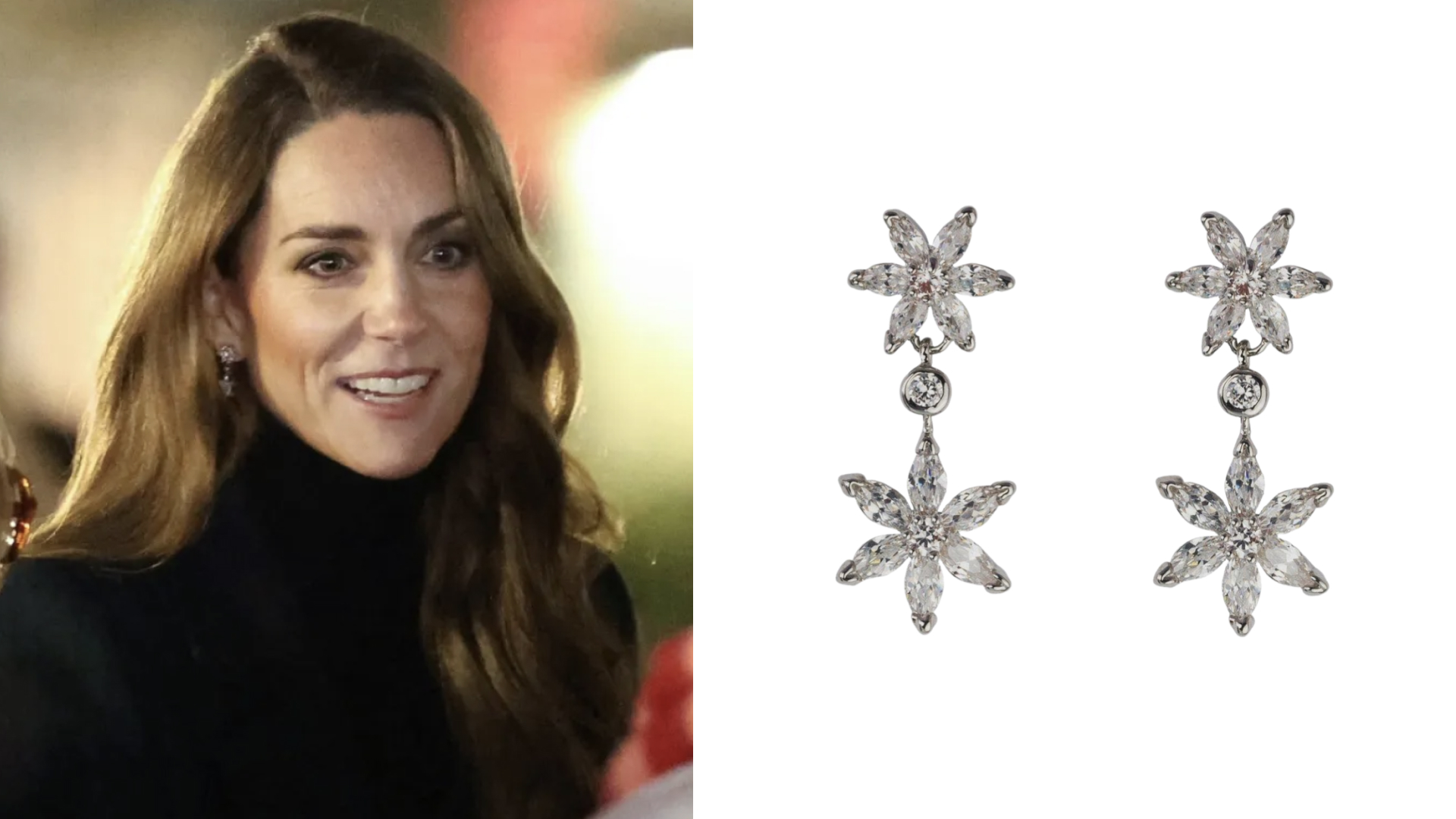Princess Kate wearing daisy earrings; a pair of crystal daisy earrings