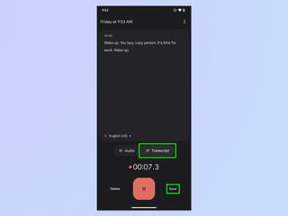 A screenshot showing how to record a custom alarm sound on Android