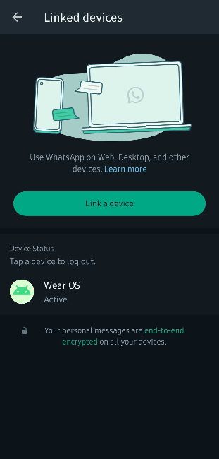 WhatsApp beta showing Wear OS linked device