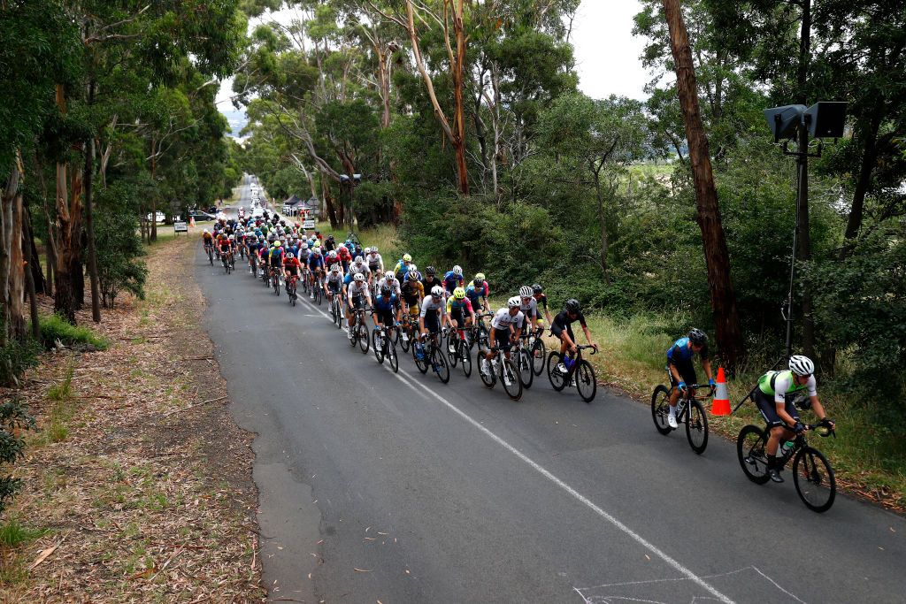 BALLARAT AUSTRALIA JANUARY 15 A general view of the peloton competing during the Australian Cycling National Championships 2022 Mens U23 Road Race a 1392km race from Ballarat to Ballarat AusCyclingAus on January 15 2022 in Ballarat Australia Photo by Con ChronisGetty Images