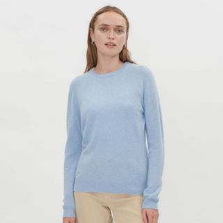 light blue cashmere crew neck sweater