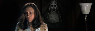 The Conjuring 2 Vera Farmiga with The Nun right behind her
