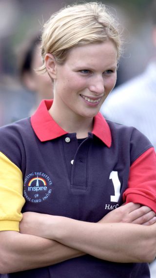 Zara Tindall preparing for a polo match in 2001