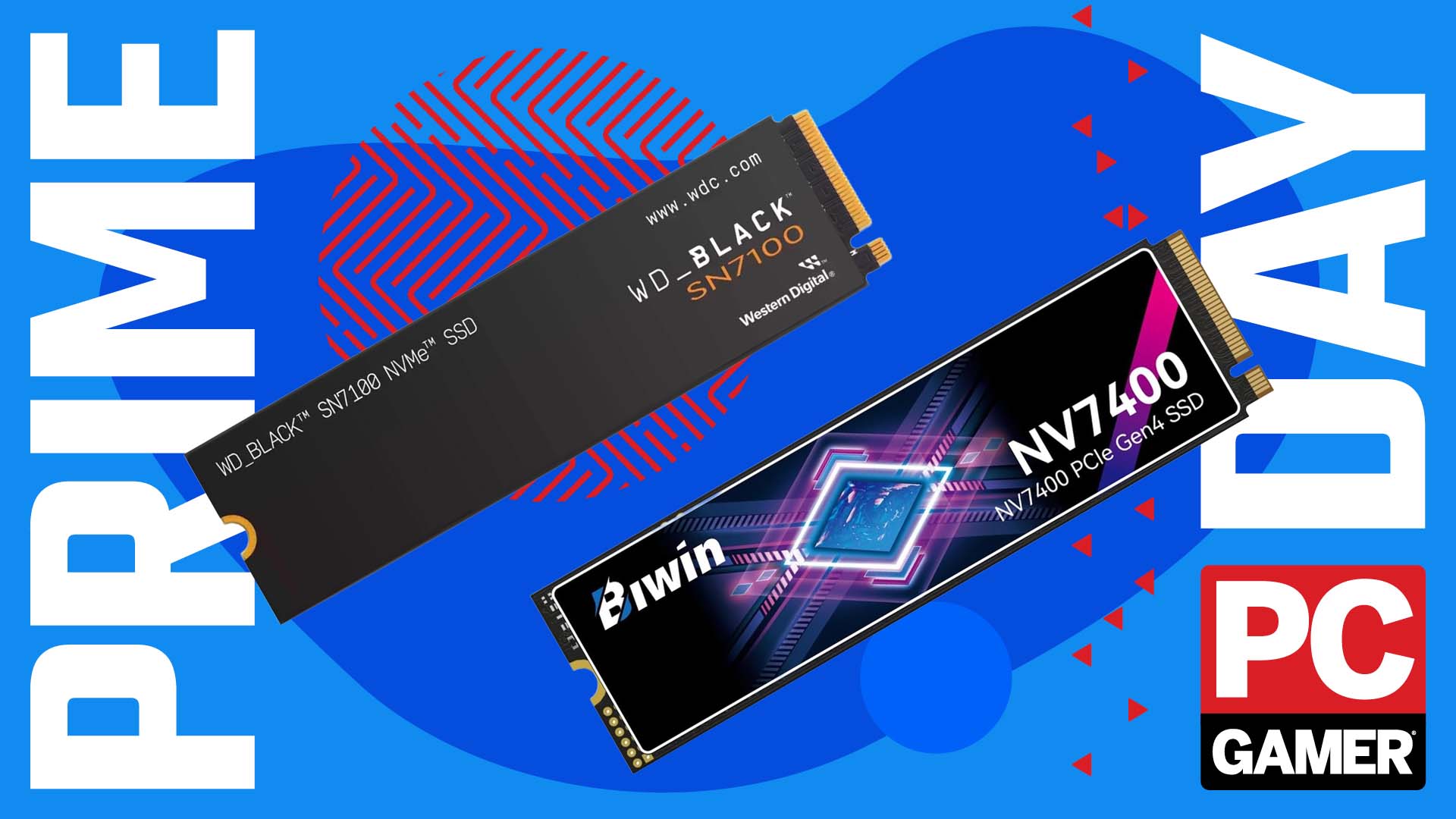 SanDisk and BiWin SSDs on a Prime Day background