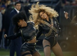 Beyonce performs during halftime of the NFL Super Bowl 50 football game in Santa Clara, Calif