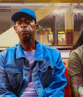 people on the subway, artwork from Devon Rodriguez exhibition