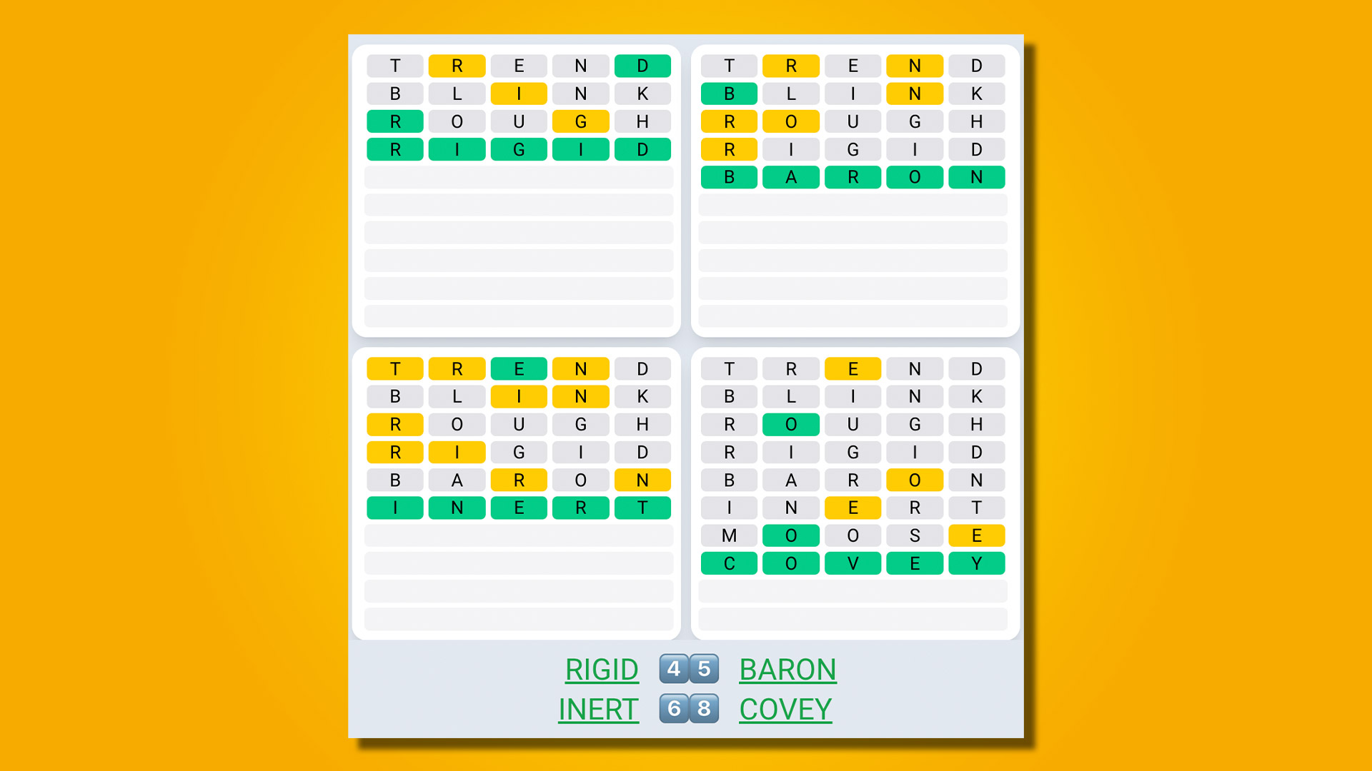 Quordle Daily Sequence answers for game 478 on yellow background