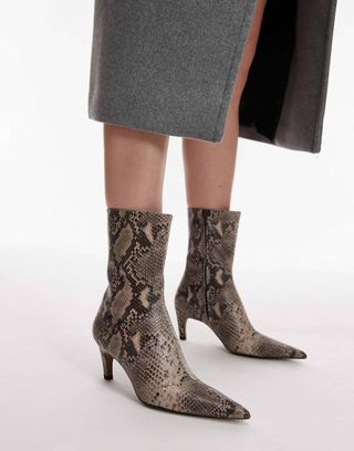 Topshop Neeve Premium Leather High Heeled Ankle Boots in Snake Print