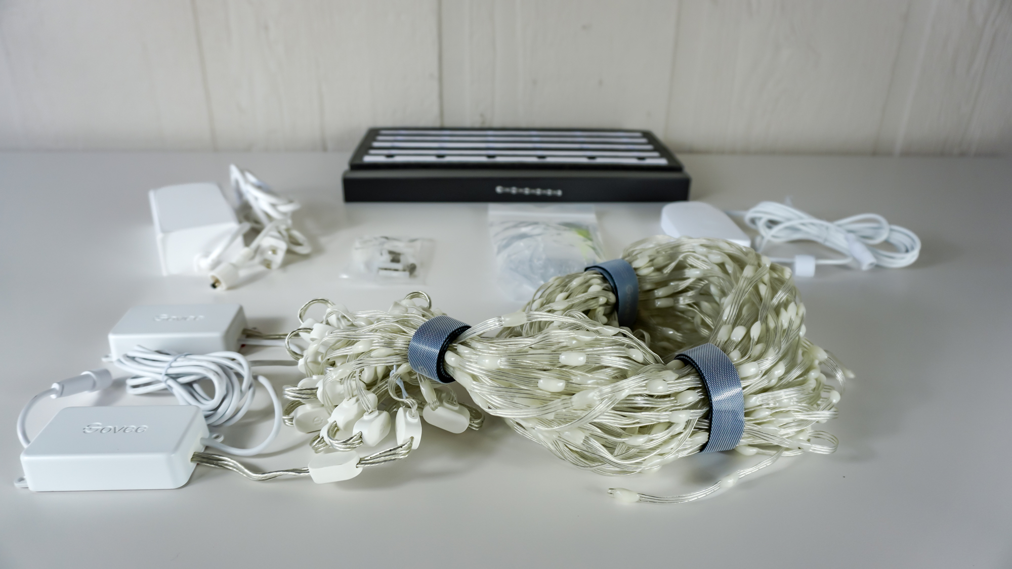 Unboxing the Govee Curtain Lights Pro on a table