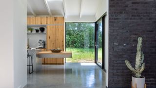 wooden kitchen with corner doors
