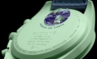 back of Omega Swatch MoonSwatch green bioceramic watch