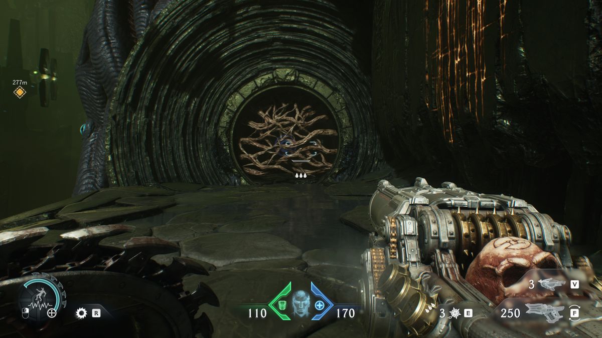 Doom: The Dark Ages Chapter 15 secrets City of Ry'uul - A barricade made of branches blocking a small round doorway.
