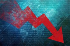 world map binary code red arrow stocks down
