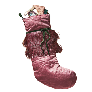 A pink stocking with fringing