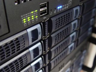 A close up of computer servers.