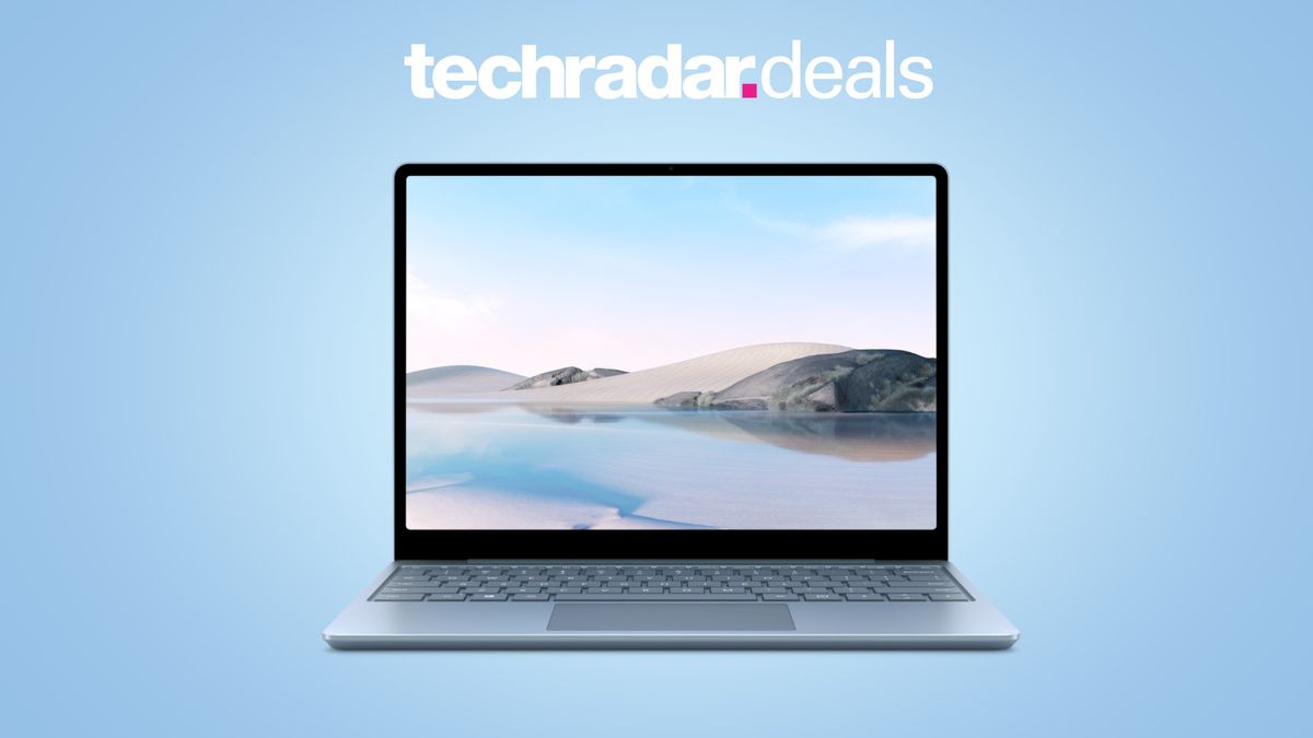 Microsoft Surface Laptop 4 on sky blue background