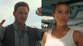 Chris Pratt in Jurassic World and Scarlett Johansson in Rebirth side by side 