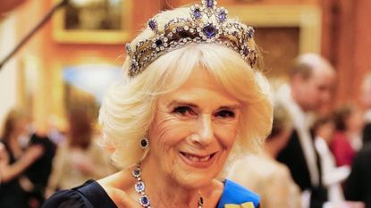  Camilla, Queen Consort during a Diplomatic Corps reception at Buckingham Palace on December 6, 2022 in London, England. The last Reception for the Diplomatic Corps was hosted by Queen Elizabeth II at Buckingham Palace in December 2019. 
