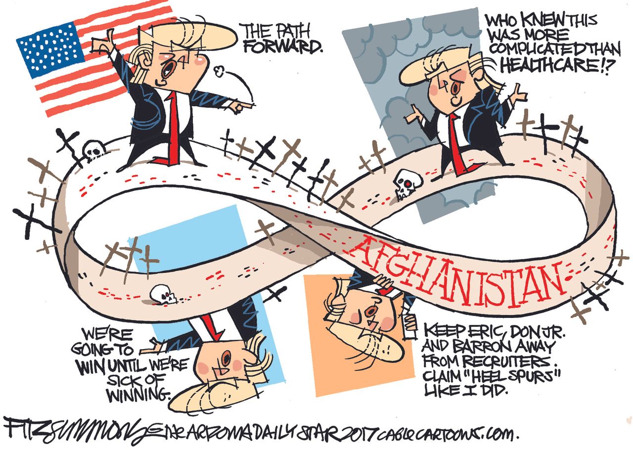 Political cartoon U.S. Trump Afghanistan war