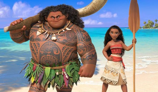 Moana's Dwayne Johnson in a grass skirt