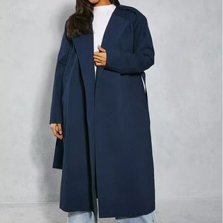 Misspap Pleated Structured Shoulder Trench Coat