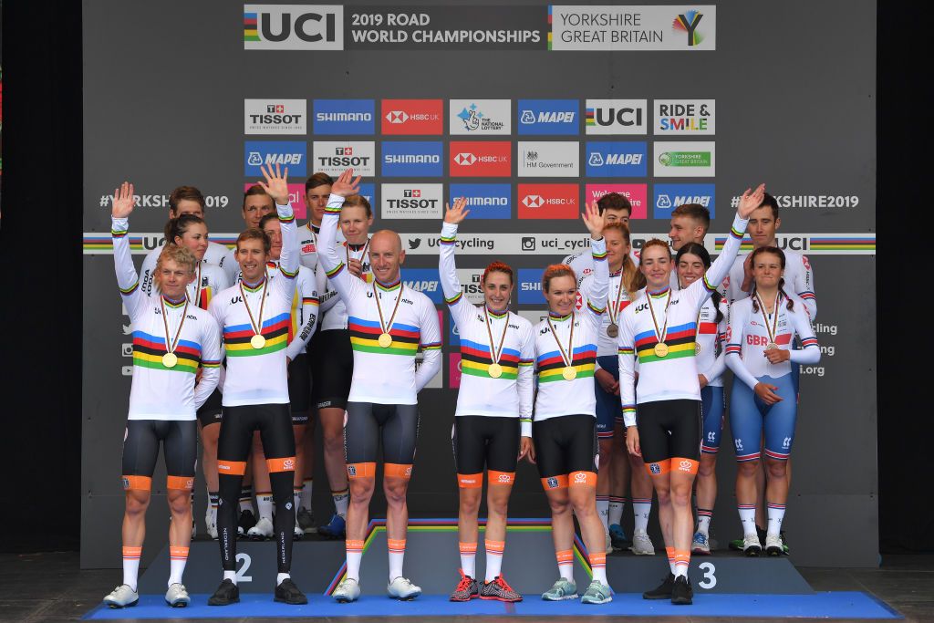 The Netherlands in the first ever mixed relay rainbow jerseys