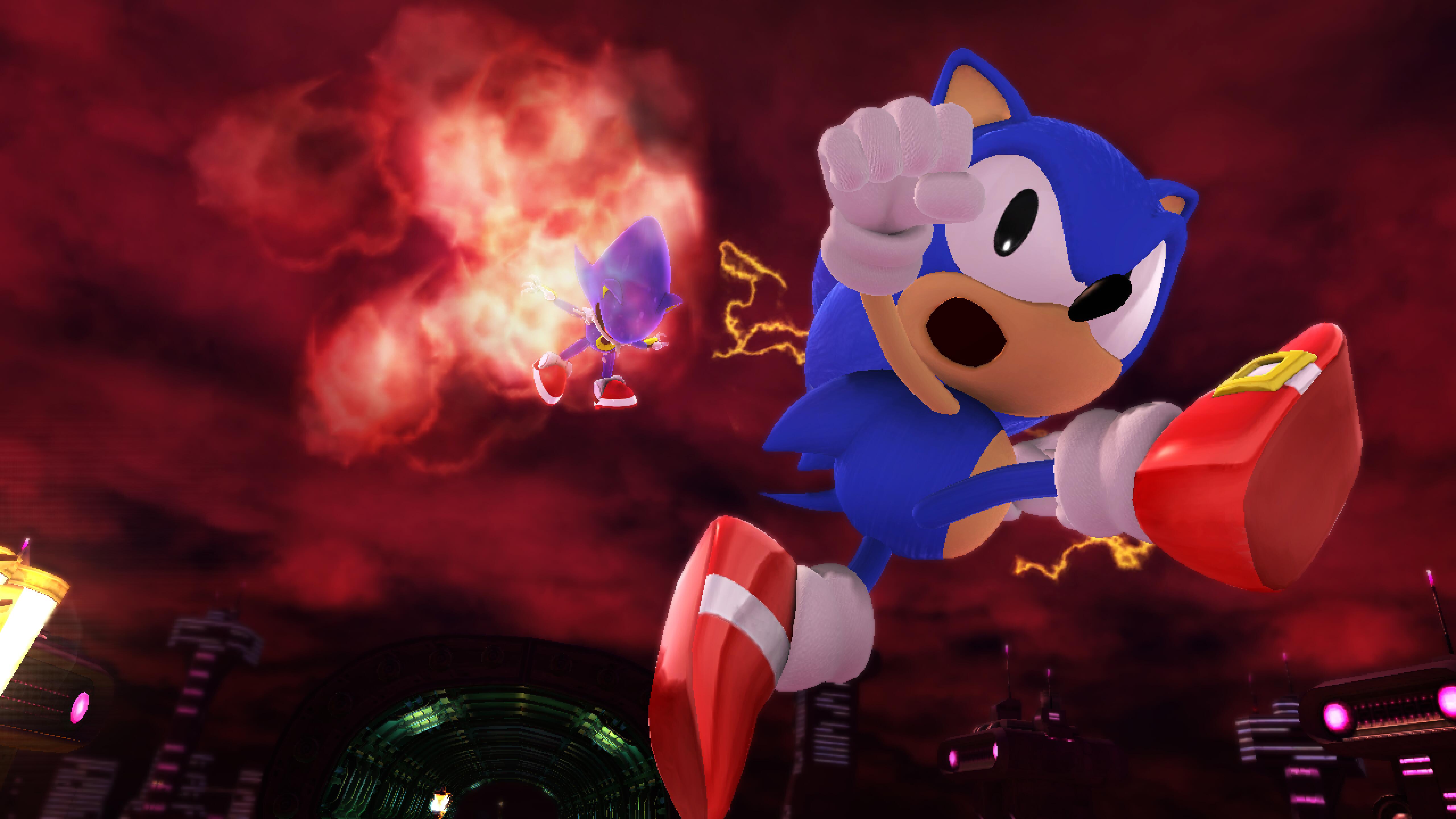 Classic Sonic defeats Metal Sonic in Sonic Generations