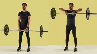 The upright row exercise performed in a photo studio