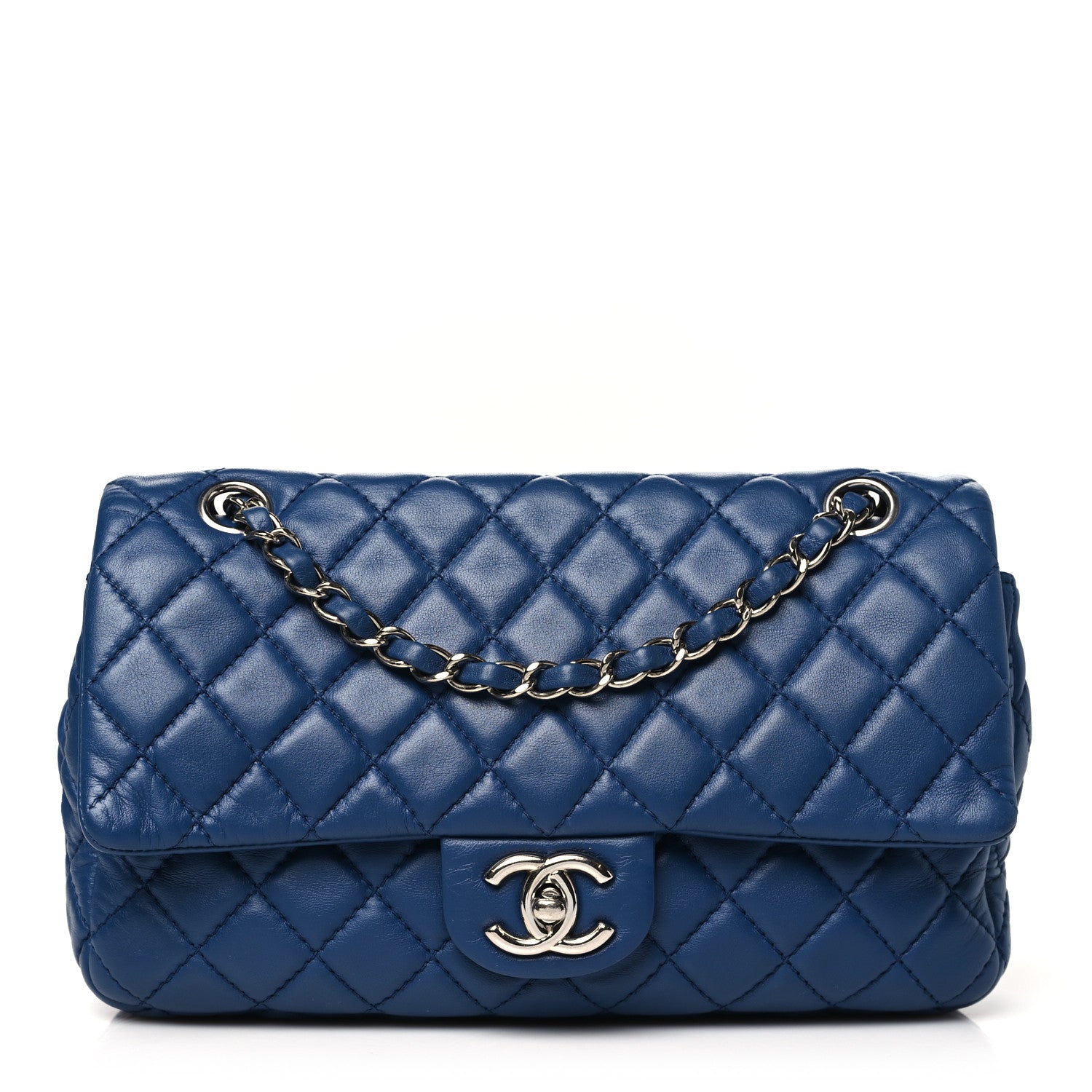 Lambskin Quilted Medium Double Flap Blue