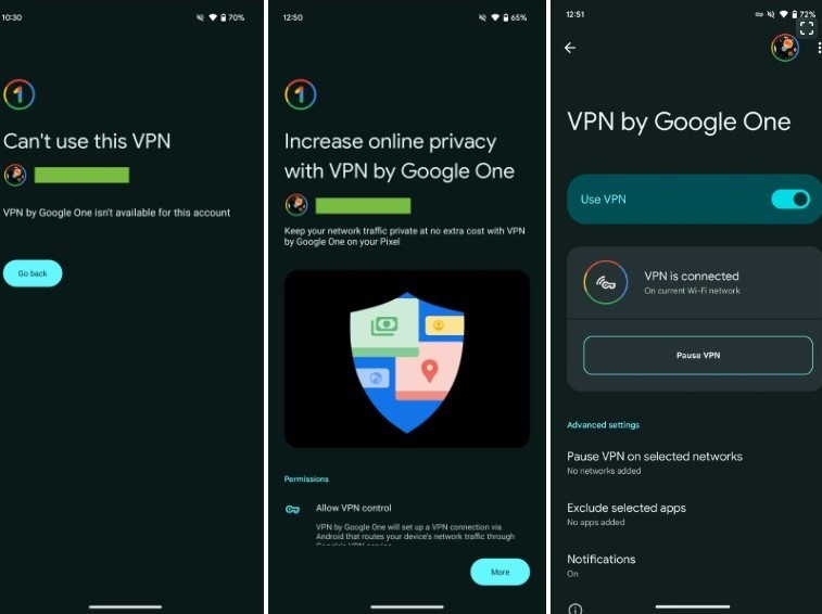 Screenshot of Pixel VPN by Google on Pixel 7 Pro