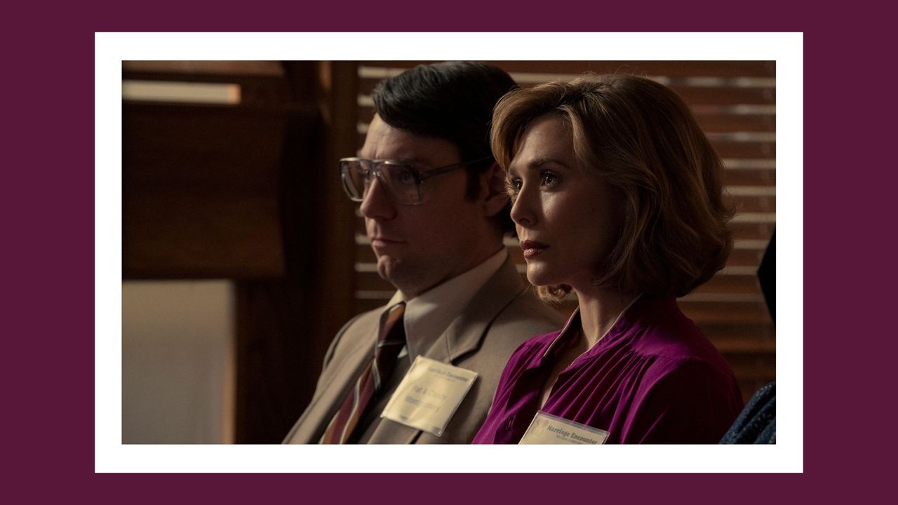 elizabeth olsen and patrick fugit as candy and pat montgomery in love &amp; death on hbo max